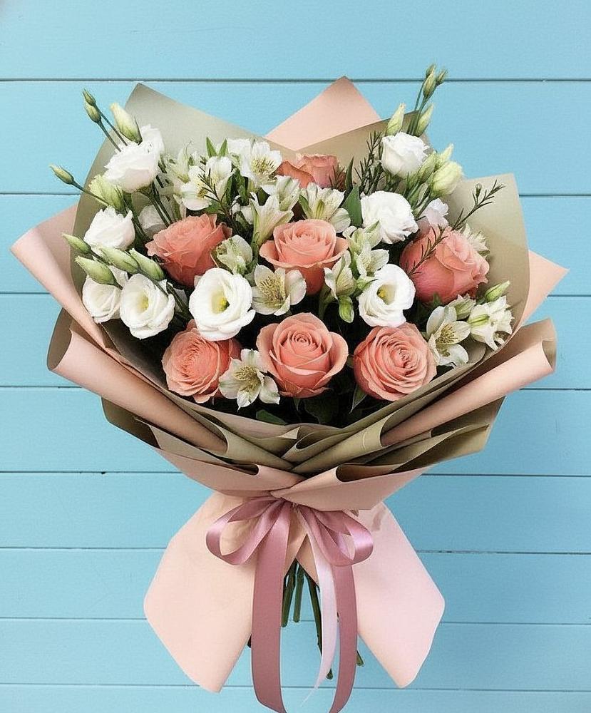 Букет олимп в Агрогородок Букет цветов из: Розы, Альстромерии и Лизиантусы в Агрогородок