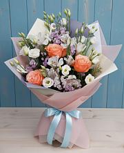 Букет Утренняя свежесть в Агрогородок Букет цветов из:  Лизиантусы, Розы, Альстромерии и Гипсофила в Агрогородок